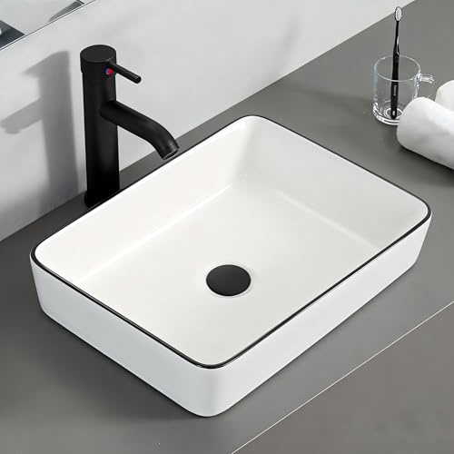 ARTETHYS Bathroom Sink, Ceramic Vessel Washing Bowl Set with Tap | Cabinet Counter Top Sink with Faucet Pop-up Drain and Water Pipe for Vanity Cabinet Cloakroom, White