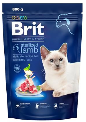 Brit Premium Trockenfutter mit Lamm für sterilisierte Katzen, 800 g | optimiert für sterilisierte Katzen, mit Lamm, leicht verdaulich, unterstützt Harnwege & pH-Balance, gut für Haut & Fell