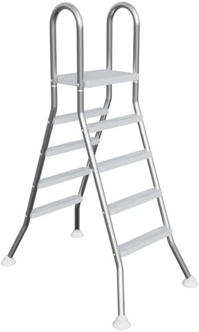 NAIZY Échelle de piscine 189 cm de hauteur en acier inoxydable 3/4 marches avec main courante antidérapante jusqu'à 150 kg pour piscine hors-sol (argenté)