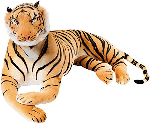 BRUBAKER XXL Riesiges Tiger Kuscheltier Braun 150 cm - liegend Stofftier Plüschtier - König des Dschungels