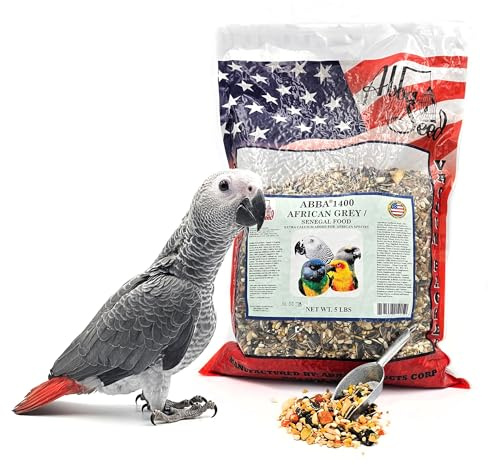 ABBA 1400 Premium Bird Food for African Grey, Conure, and Senegal Parrot, Bird Seed Blend with Whole Eggs, Fruits and Nuts - Packed with Protein, Vitamins & Minerals, 5 lbs
