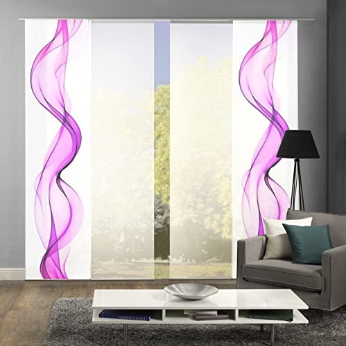 HOME WOHNIDEEN 80265 Schiebegardine Alberta, Digitaldruck Seidenoptik, 245x60 cm, Set, Farbe:BROMBEER, Größe:245 x 60 cm, Anzahl:4er Set (2X Bedruckt, 2X Uni)