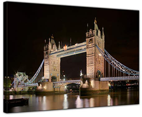 Bilderdepot24 Bild auf Leinwand | London Towerbridge bei Nacht in 80x60 cm als Wandbild | Wand-deko Dekoration Wohnung modern Bilder | 202225