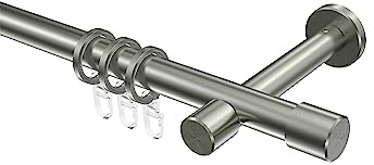 INTERDECO Gardinenstange 20 mm, moderne Vorhangstange aus Metall, Edelstahl-Optik, zur Wand- und Deckenmontage, Typ 10203125, 180 cm
