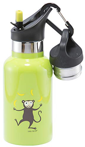 Carl Oscar Termo de Doble Pared de diseño Sueco Termo Aislante Que Mantiene el contenido10 h Caliente o 24 h frío. Capacidad de 0,3 litros en Color Verde. Viene con 2 Tapas, una con Pajita.