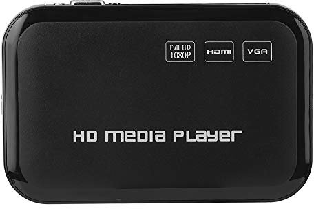 Lecteur Multimédia HDMI, Mini Full HD 1080p Lecteur Vidéo HDMI Numérique VGA AV Lecteur Multimedia Boîtier Multifonctions Support USB, Disque U, Disque Dur Mobile, Carte SD avec Télécommande.(EU)