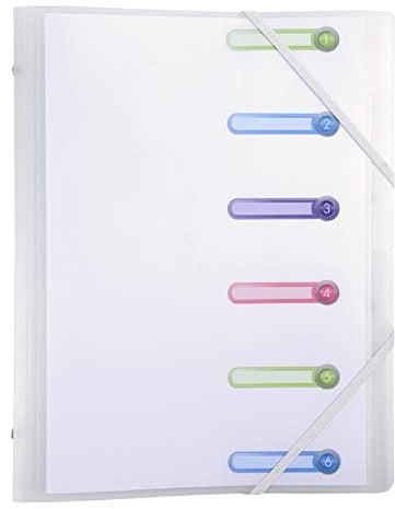 Exacompta 56177E Premium Ordnungsmappe Chromaline. Aus stabilem Kunststoff DIN A4 6 Fächer mit 2 Gummizügen und 3 Klappen ausgestanzte Indexfenster Register-Mappe Eckanner-Mappe Transparent