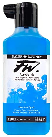 Daler-Rowney FW Acrylic Artists Ink, 180ml/6oz Plastic Bottle, Process Cyan (D160181120)