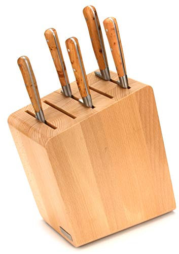 Laguiole en Aubrac Kochmesser Set 5-teilig - Küchenmesser Frankreich - Griff Wacholder - Messerblock magnetisch Artelegno Verona Buche