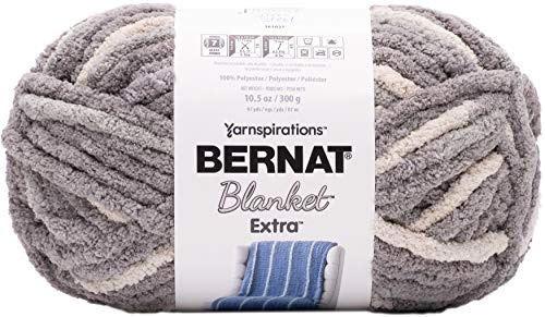 Bernat Blanket Extra Chunky Chenille Acrylic Yarn - 300g/10.5oz - #7 Jumbo Gauge for Knitting and Crocheting - Silver Steel (1 Skein)