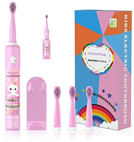 Cepillo de dientes eléctrico musical para niños, cepillo de dientes inteligente recargable de dibujos animados para niños de 3 a 12 años con temporizador de 2 minutos, 3 modos, 4 cabezales de cepillo