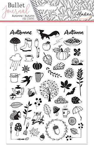 Aladine - Stampo Bullet Journal Herbst – Stempelbrett aus Schaumstoff, Silikonabdruck – ideal für Bullet Journal, Scrapbooking, Notizbücher – kreative Hobbys