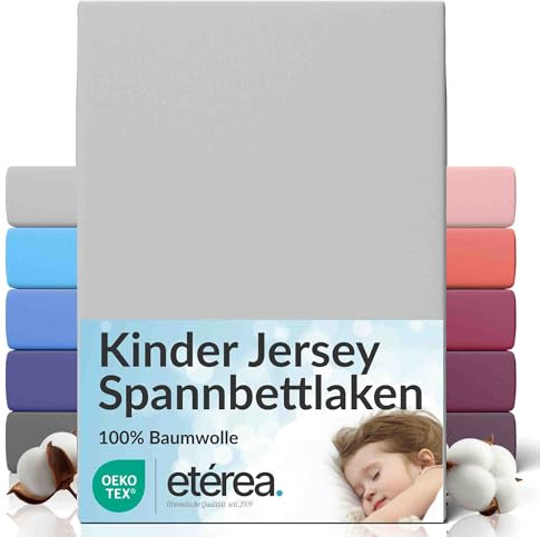 etérea Jersey Spannbettlaken 60x120cm - 70x140cm Silber bis 15 cm Höhe - 100% Baumwolle Spannbetttuch Oekotex - Bed Sheets Leintuch Bettbezug - Bettlaken 60x120 cm - 70x140 cm - Silver