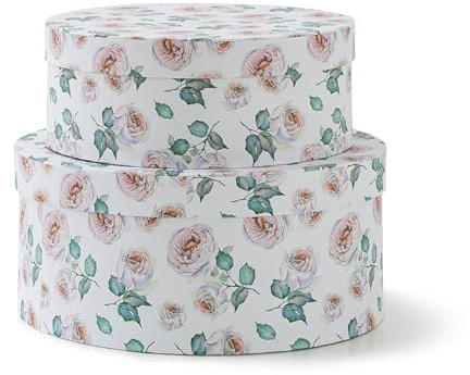 Soul & Lane Dekorative Aufbewahrungsboxen aus Karton mit Deckel, Gartenrosen, Ovale Nistkästen für Geschenke, Pappe Hübsche Aufbewahrungsboxen für Heimdekoration