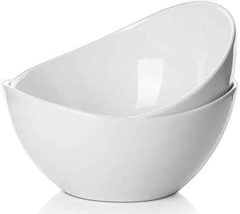 Samsle Porcelain Large Serving Bowl Set (9 inch),48 Oz Big Salad bowls, Large Serving Dishes for Entertaining, Party Dinner,Side Dishes, Oval Shape, Microwave & Dishwasher Safe,Set of 2, White