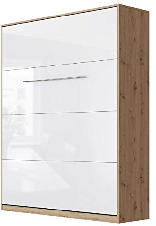 SMARTBett Standard 90x200 120x200 140x200 160x200 | Schrankbett, Wandbett, Wandklappbett fürs Gästezimmer, Büro, Wohnzimmer, Schlafzimmer Wildeiche/Weiss Hochglanz 160 Vertikal