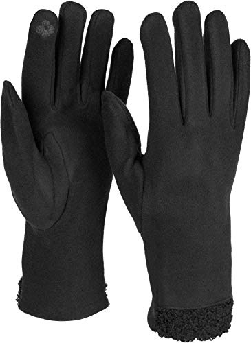 styleBREAKER Damen Touchscreen Handschuhe Teddyfell | Wärmendes Fleece-Innenfutter, leitfähige Fasern am Zeigefinger, weicher Plüsch-Saum, elastische Einheitsgröße (16-21 cm).