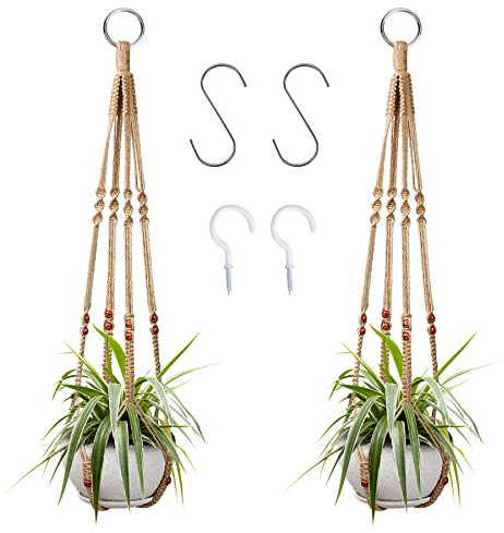 Augshy 2 pièces Macramé Support Pots pour Fleur Pots de Fleurs à Suspendre Intérieur Macramé Corde de Coton Porte Décoration avec 4 Crochets