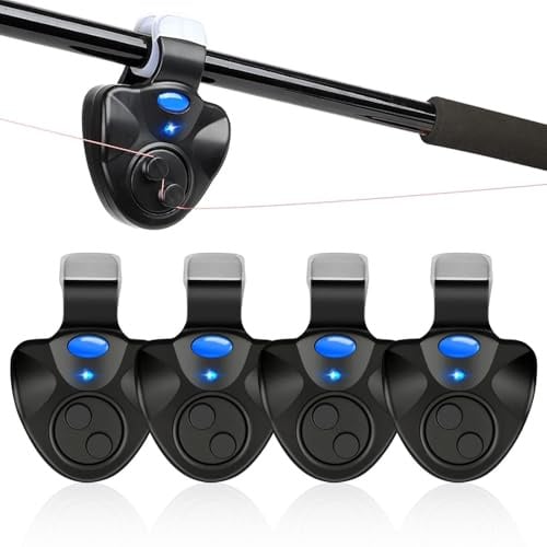 Linkstyle Fishing Bite Alarms, 4PCS Electronic Fish Bite Indicator, Fish Pole Clip On Alert Bells with Lights for Night Fishing