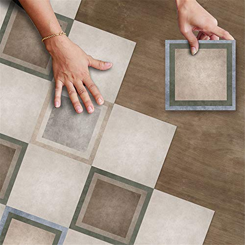 Hiseng Cucina Bagno Adesivi per Piastrelle 20x20 cm, Impermeabile Antiscivolo PVC Autoadesivo Stile Industriale Mattonelle Adesivi per Pavimento Decorazione Casa DIY (Marrone,1 Set di 25 Pezzi)