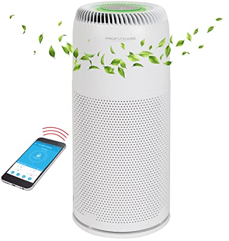 ProfiCare® Luftreiniger für Allergiker gegen Staub, Pollen, Nikotin uvm., Raumluftreiniger f. Räume bis zu 60m², 4-fach Filter und APD-Sensor, Air Purifier mit WiFi-Steuerung, geräuscharm - PC-LR 3083