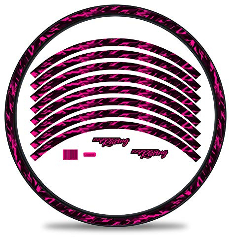 16-teiliges Set Felgenrandaufkleber Sticker für Fahrrad Felgen im Future Design Komplett Set für 27 29 für Rennrad Mountainbike MTB Laufrad RX026 (Neon Pink, Glanz)