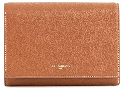 Le Tanneur, portefeuille, porte cartes, en cuir grainé, émilie, femme, 4 compartiments cartes, poche billets, 3 poches plates, poche monnaie zippée, anti-rfid, porte billets, fermeture bouton pression