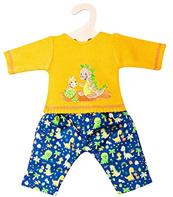Heless 2134 - Bekleidungs-Set für Puppen im Dino-Design, 2 teilig mit Strick-Pullover und bunt bedruckter Hose, Größe 35 - 45 cm