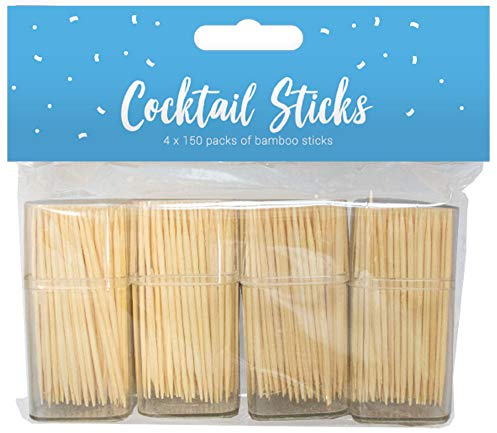 600 palillos de cóctel redondos grandes de 6 cm, palillos de madera en caja de almacenamiento, resistentes y seguros, palillos de doble cara para recoger dientes dentales, fiestas, bufés, canapé