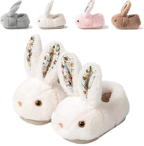 Nasogetch Hausschuhe Kinder Mädchen Jungen Plüsch Hase Pantoffeln Winter Warm Kuschelig mit Süß Tiere Häschen Geschlossene 1678 Beige 24 170mm 24/25EU