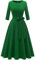 DRESSTELLS Damen Kleider für Hochzeitsgäste 1950s Retro Kleid Elegant Swing A-Line Cocktailkleid mit Gurtel Retro Faltenrock Knielang Midilang Green L