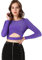Allegra K Damen Crop Top Festival Outfit Glitzer Langarm Rundhals Crop Top Bauchfreies Shirt Lila S