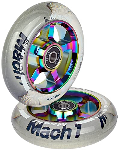 2 Stück 100x24mm Mach1 Stuntscooter Alu aluminium Rollen-Set inklusive Kugellager + Spacer - Cityroller Ersatz Reifen (100x24mm)