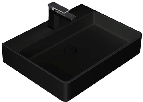 Design Waschbecken Mineralguss Waschtisch zur Wandmontage Gussmarmor Eckig Waschplatz Wandhängend LP6206 60cm schwarz matt