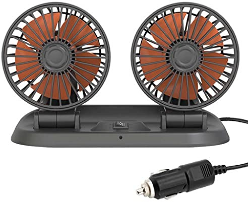 Riloer Ventilador de refrigeración para automóvil de doble cabezal, Ventilador para automóvil, rotación horizontal de 360 ° y vertical de 180 °, 24V 2 Velocidades Ajustables