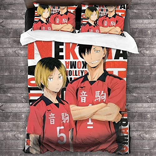 ANSSON Haikyuu Anime Bettwäsche-Sets Kinder Bettbezüg und 2 Kissenbezug Tobio Kageyama/Kozume Kenma/Shoyo Hinata Fanartikel Bettwäsche (Single 135x200, Kenma3)