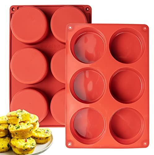 Silicone Egg Molds Frittata Pan, 2 Pack Starbuc Egg Bites Deep 3 Inch Dash Cups Sous Vide Round Rolls for Breakfast Sandwiches Omelets Dinner Rolls Baking