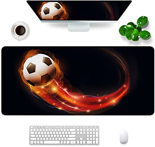 Tapis de souris de jeu sur le thème du football - XXL - 88,9 x 40,9 x 0,3 cm - Grand tapis de souris pour bureau avec design personnalisé pour ordinateur portable, ordinateur (football - 1)