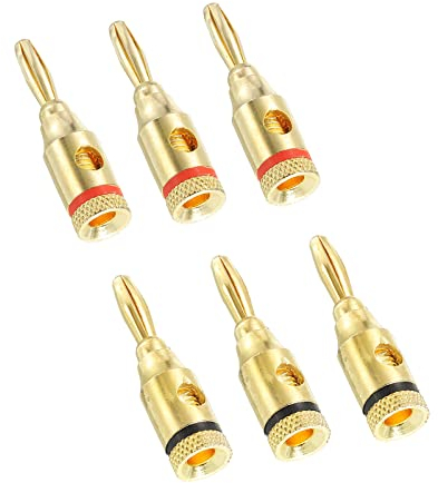 PATIKIL Banana Plugs Speaker Banana Plugs Open Screw Type 4mm Gold-Plated Copper Red Black for Speaker Wires, Sound Systems, Video Receivers, Home Pack of 6