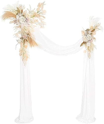 Fashionapple Hochzeitsbogen-Blumen-Set (3Er-Pack), Künstliche Blumen Mit Chiffon-Hochzeitsbogen-Vorhängen, Arbor-Blumenarrangement Für Die Hochzeitszeremonie,Beige