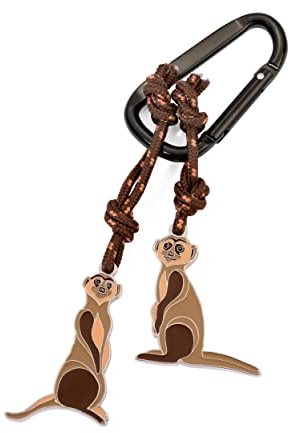 Troika Eddie & Manni - KR23-02/BK - Schlüsselanhänger 2X Erdmännchen mit Karabinerhaken – an dekorativem Kletterseil – Aluminium, Emaille, Metallguss, Nylon – braun