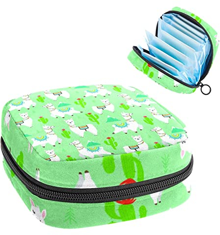Sanitär-Servietten-Aufbewahrungstasche, Menstruationstassen-Tasche, Tampon-Tasche, Perioden-Pads-Halter, Organizer für Frauen und Mädchen, Lama-Alpaka, Kaktus und Hügel