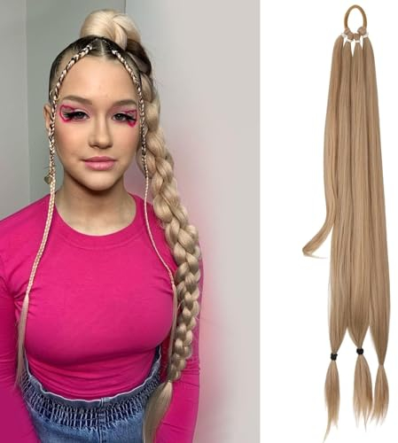 QESSUVNC 80cm Braid Extensions Pferdeschwanz VerläNgerung Mit Haargummi Langes Geflochtenes Pferdeschwanz Braid Extensions Pferdeschwanz Lang Glatt Pferdeschwanz (Gold)