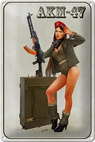 FEMER Blechschild Gewehr 20x30 cm Pinup Kalaschnikow AKM-47 Deko Schild tin Sign