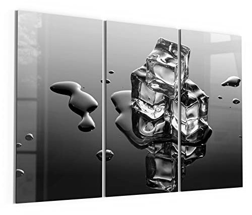 DEQORI Glasbilder Echtglas | Motiv Schmelzende Eiswürfel | horizontal 3-teilig 150x100 cm | große XXL Deko | Wandbilder für Wohnzimmer, Schlafzimmer, Flur & Küche | moderne Wanddeko