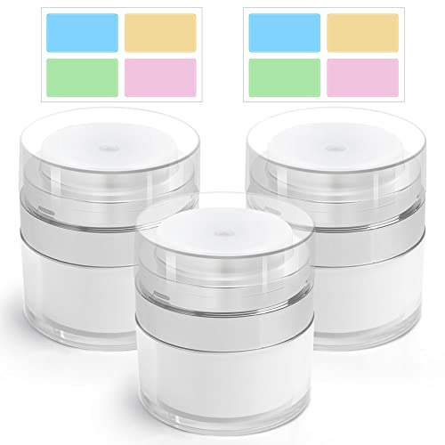 HOTUT Cream Jar Vacuum Bottle, 3-Pack 15ml Airless Pump Bottles, Refillable Travel Cream Bottles, Portable Cosmetic Containers, Moisturiser Pump Dispensers