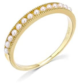 Daesar Eheringe Gold 750, Verlobungsring Damen mit Perlen Bandring Gold Ringe Frauen Nickelfrei Gr.56 (17.8)