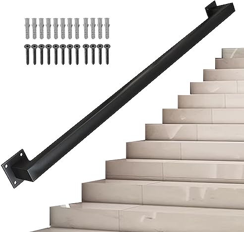 Stairs Banister Handrail, 1m 1.5m 2m 2.5m 3m Black Metal Wrought Iron Hand Rails for Outdoor Indoor, Grab Rail with Wall Holders and Metal Screws (Size : 8.2ft/2.5m)
