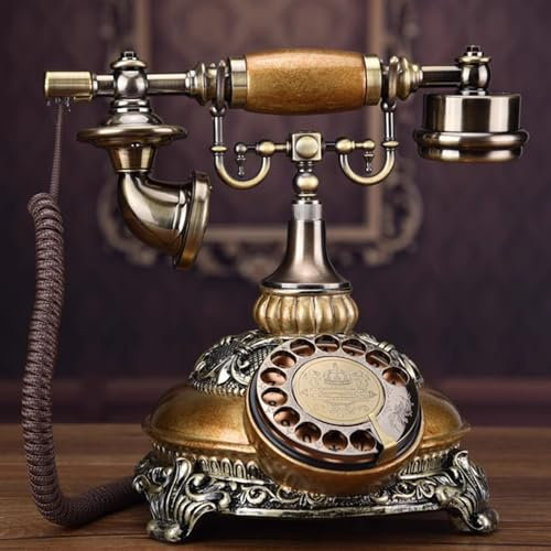 EKSED Retro Rotary Dial Corded Phone, Antique Landline Telephone Corded, Vintage Home Office Telephone,Gold
