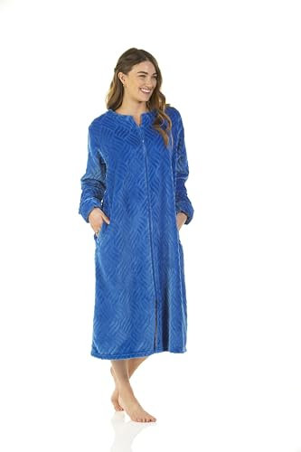 La Marquise Peignoir en polaire ultra douce avec fermeture éclair pour femme, Bleu sarcelle., S-M